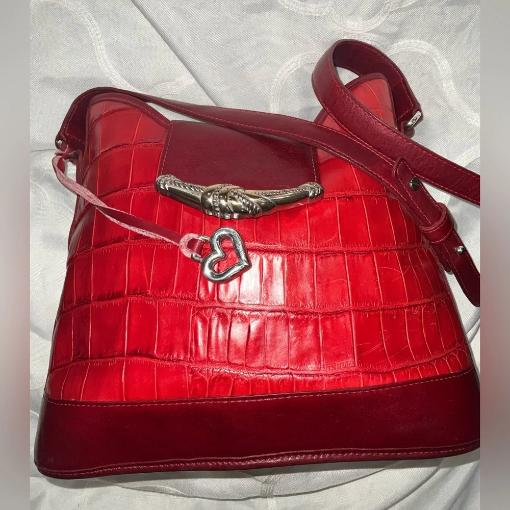 Vintage Brighton embossed crocodile red leather shoulder bag